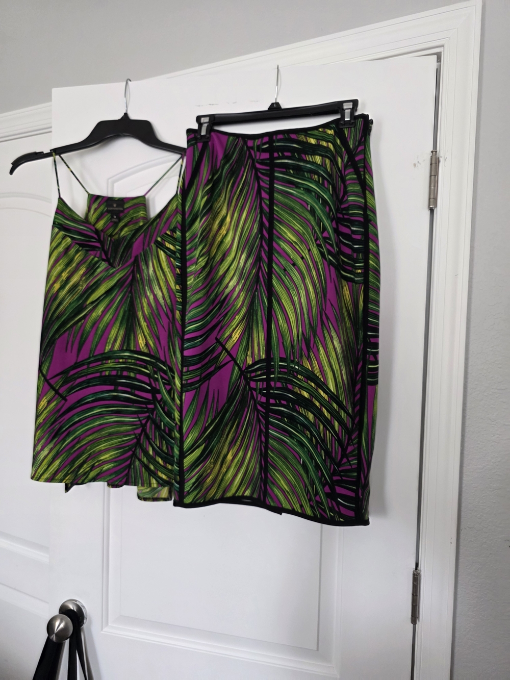 Worthington Palm-Print Midi Skirt in Purple, Green and Black